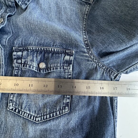 J Crew Shirt Womens 0 Blue Denim Western Pearl Snap L/S Cowgirl Rodeo G1394 - Picture 12 of 13